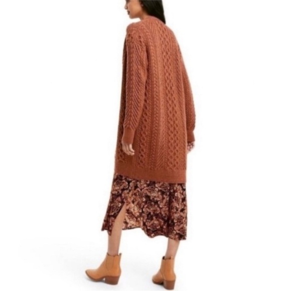 NEW Nili Lotan x Target size XL Sweater Rusty Orange Brown Cabled Cardigan - Picture 2 of 10